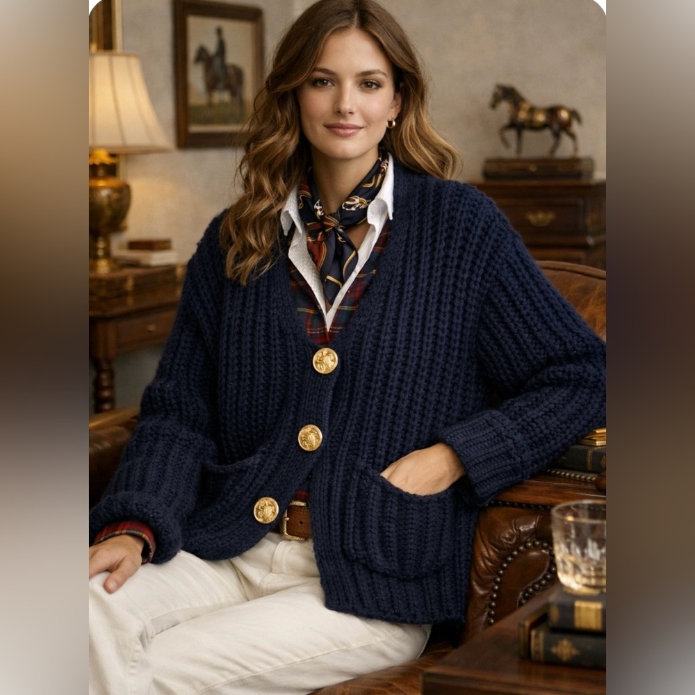Quiet Lux Dark Academia Ralph Lauren/Heritage/Chunky Knit Cardigan